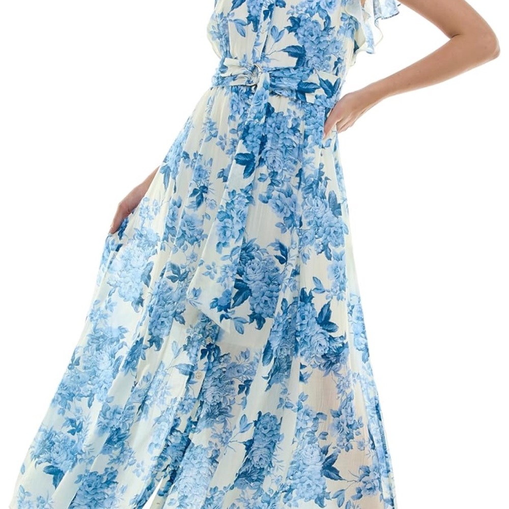 Taylor Blue and White Floral Maxi Dress